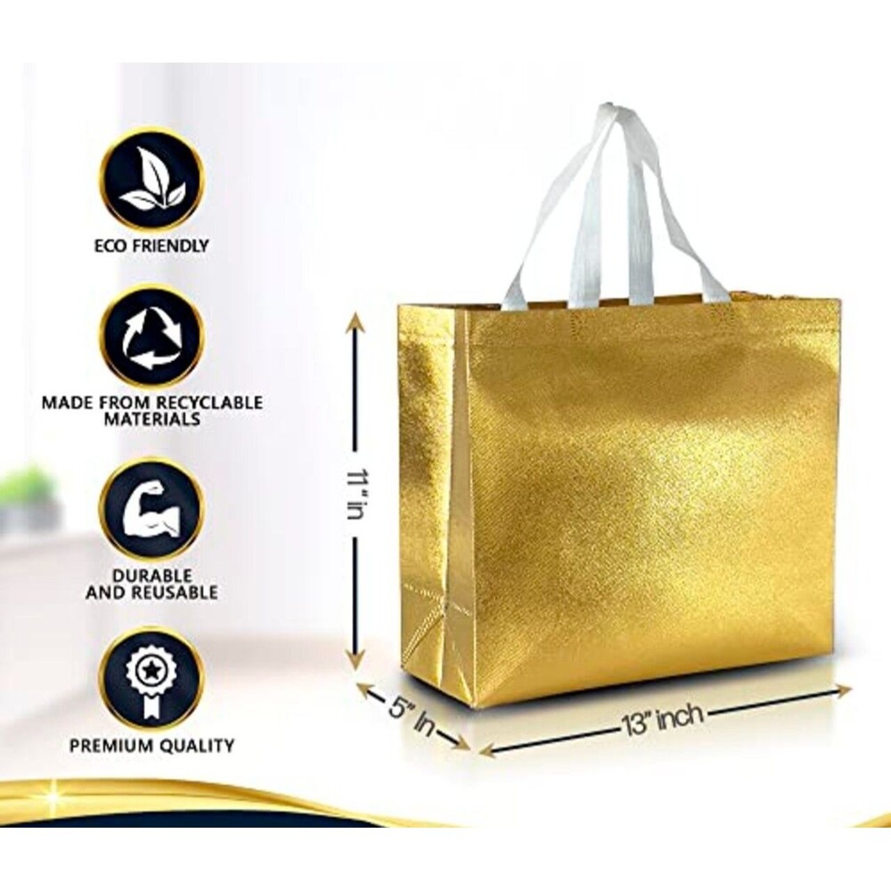 50 Pcs Reusable Gift Bags Handles, 13 x 5 x 11 Inch, Gold